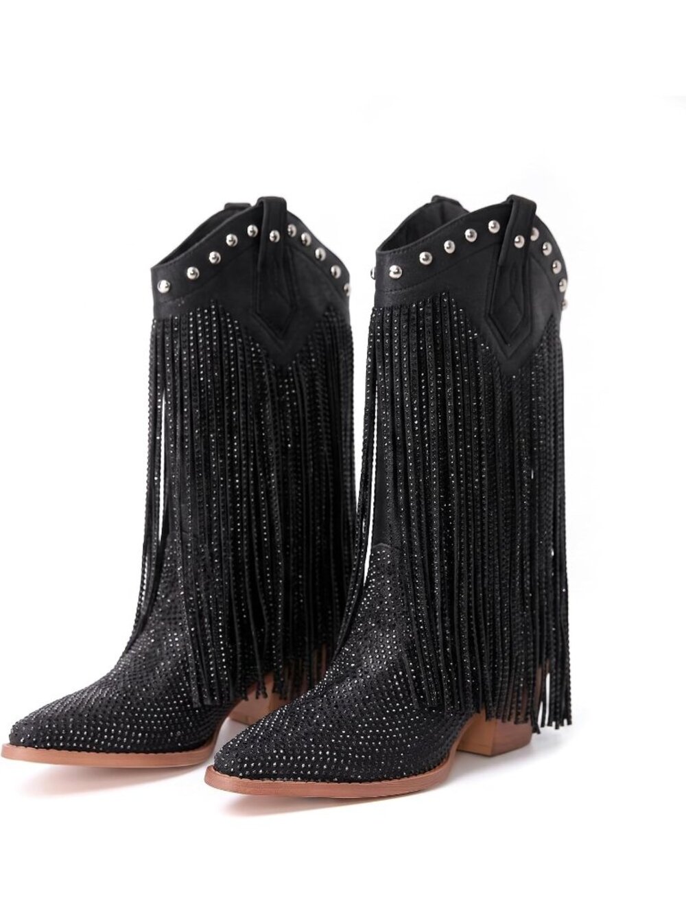 Women's Black Rhinestone Cowgirl Boots Sparkly Pointed Toe Western Cowgirl Boot
